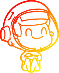 warm gradient line drawing of a happy cartoon astronaut
