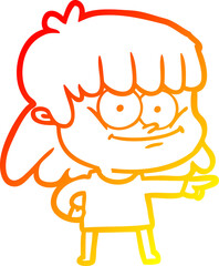 warm gradient line drawing of a cartoon girl smiling