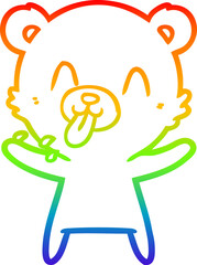 rainbow gradient line drawing of a rude cartoon polar bear sticking out tongue