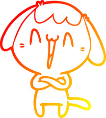 warm gradient line drawing of a cute cartoon dog
