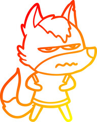 warm gradient line drawing of a cartoon annoyed wolf