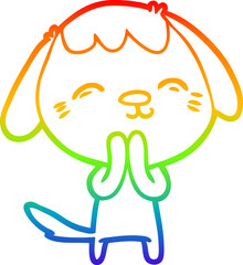 rainbow gradient line drawing of a happy cartoon dog