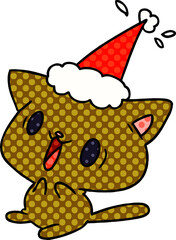 hand drawn christmas cartoon of kawaii cat