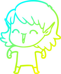 cold gradient line drawing of a cartoon elf girl
