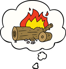 cartoon camp fire with thought bubble