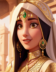 Mystical Grace: Enchanting Portrait of an Arabian Princess Veiled in Beauty, Radiating Elegance with Traditional Attire and Mesmerizing Gaze, generative ai