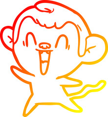 warm gradient line drawing of a cartoon laughing monkey