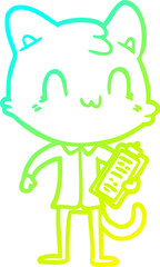 Fototapeta premium cold gradient line drawing of a cartoon happy cat