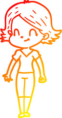 warm gradient line drawing of a cartoon friendly girl