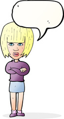 cartoon annoyed woman with speech bubble