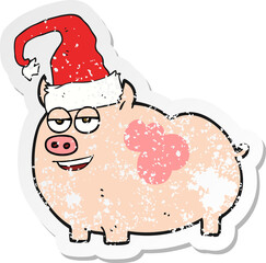 retro distressed sticker of a cartoon christmas pig