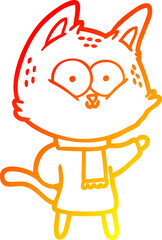 warm gradient line drawing of a cartoon cat