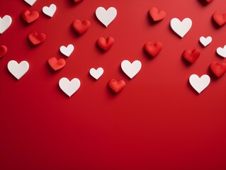 White and red heart paper cut style on red background. Valentine concept