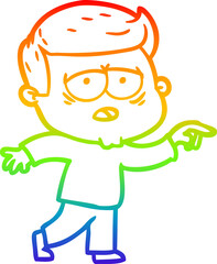 rainbow gradient line drawing of a cartoon tired man