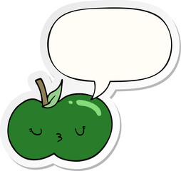 cartoon cute apple with speech bubble sticker
