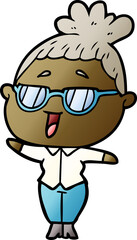 cartoon happy woman wearing spectacles
