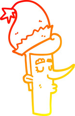 warm gradient line drawing of a cartoon man in christmas hat