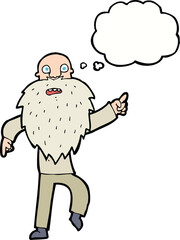 cartoon stressed old man with thought bubble