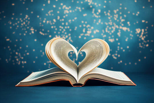 A heart made from the pages of an ancient and elegant book is an image reflecting the concept of the Valentine's Day holiday.