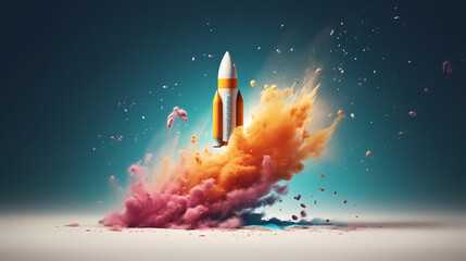 Creative rocket launch by exploding engine of creativity , taking off for new opportunity . Admirableer