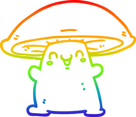 rainbow gradient line drawing of a cartoon mushroom character