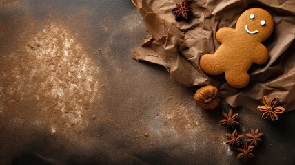 Gingerbread cookies man on dark background