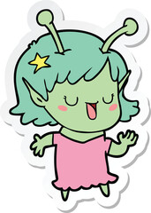 sticker of a happy alien girl cartoon