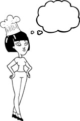 freehand drawn thought bubble cartoon female chef