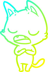 cold gradient line drawing of a talking cat cartoon