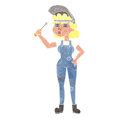 freehand retro cartoon female mechanic