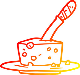 warm gradient line drawing of a knife in block of cheese