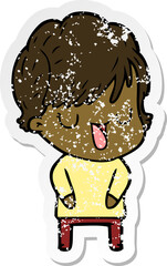 distressed sticker of a cartoon woman talking