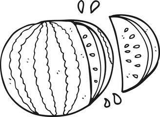 freehand drawn black and white cartoon watermelon