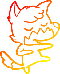 warm gradient line drawing of a friendly cartoon fox dancing