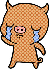 cartoon pig crying waving goodbye