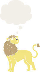 cartoon lion with thought bubble in retro style