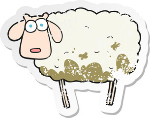 retro distressed sticker of a cartoon muddy sheep