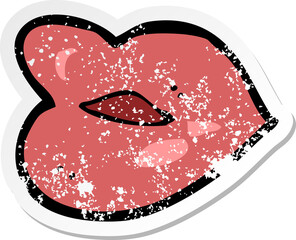 retro distressed sticker of a cartoon lips