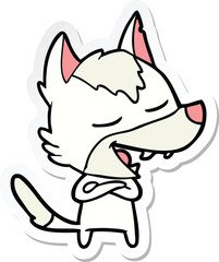 sticker of a cartoon wolf laughing