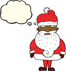 cartoon grumpy santa claus with thought bubble