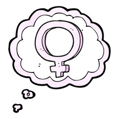 freehand drawn thought bubble textured cartoon female symbol