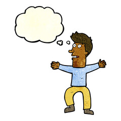 cartoon startled man with thought bubble