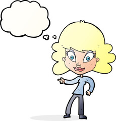 cartoon woman pointing with thought bubble