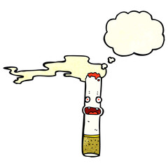 cartoon cigarette with thought bubble