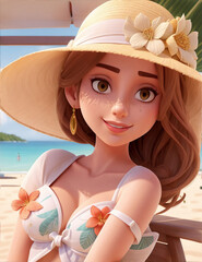 Seaside Serenity: A Blissful Portrait of a Young Woman by the Beach, Where Sun-Kissed Beauty Meets Coastal Tranquility, Capturing the Essence of Relaxation and Natural Radiance, generative ai