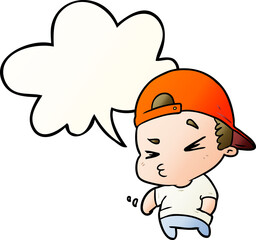 cartoon cool kid with speech bubble in smooth gradient style