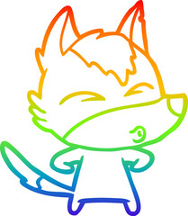 rainbow gradient line drawing of a cartoon wolf whistling