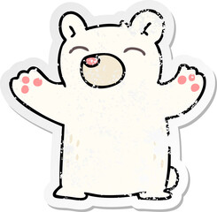 distressed sticker of a quirky hand drawn cartoon polar bear