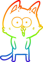 rainbow gradient line drawing of a funny cartoon cat