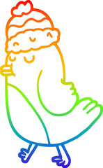 rainbow gradient line drawing of a cartoon christmas robin